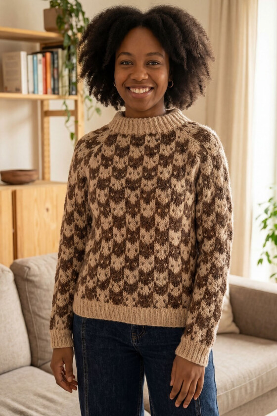 Beige kattefjes genser - Strikkia 2026-007-307308