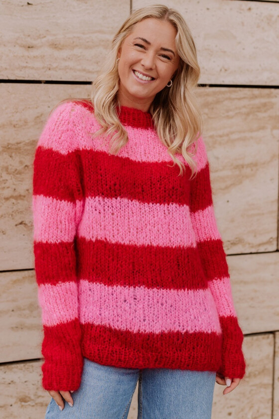 Stripete Acne-genser i rød og neonrosa - Belfilato 23-001-4795147957C