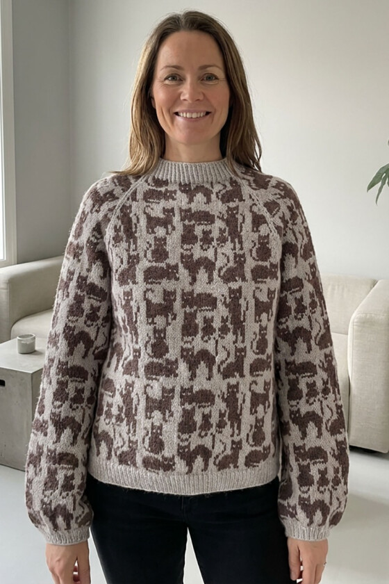Beige Crazy cat woman genser med brunt mønster - DLG 25-038SU-34853488