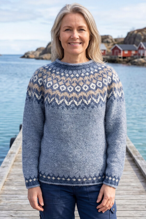 Lys blå riddari med beige og blått mønster - LL0143-F