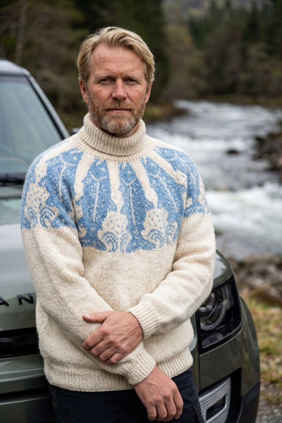Naturhvit Laksefiskergenser med isblått mønster - DLG 25-037DSAS-806918