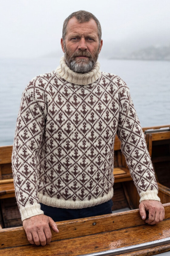 Naturhvit Skjærgårdsgenser med brune anker - Strikkia 2026-001GGCS-67006800