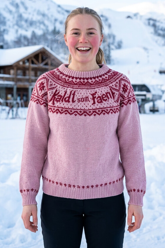 Rosa Kaldt som faen genser med rødt mønster - DLG 23-054U-661650