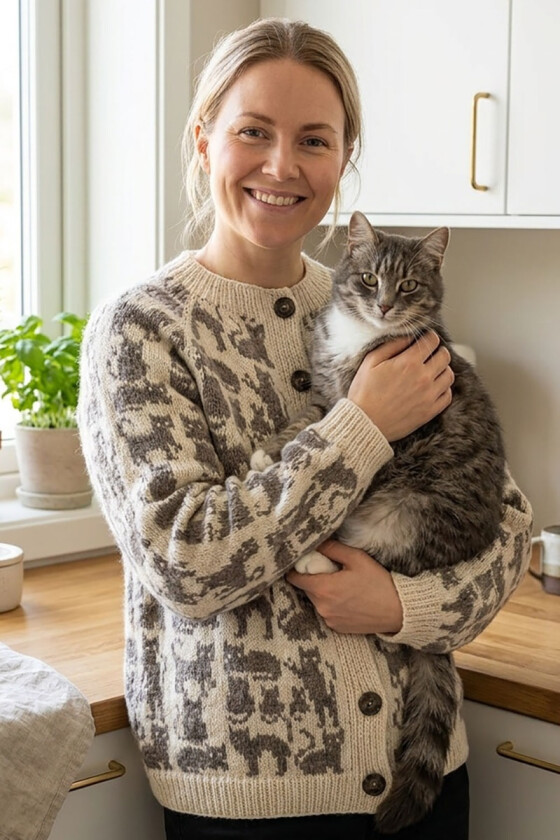 Naturhvit crazy cat woman cardigan - DLG 26-002U-602607