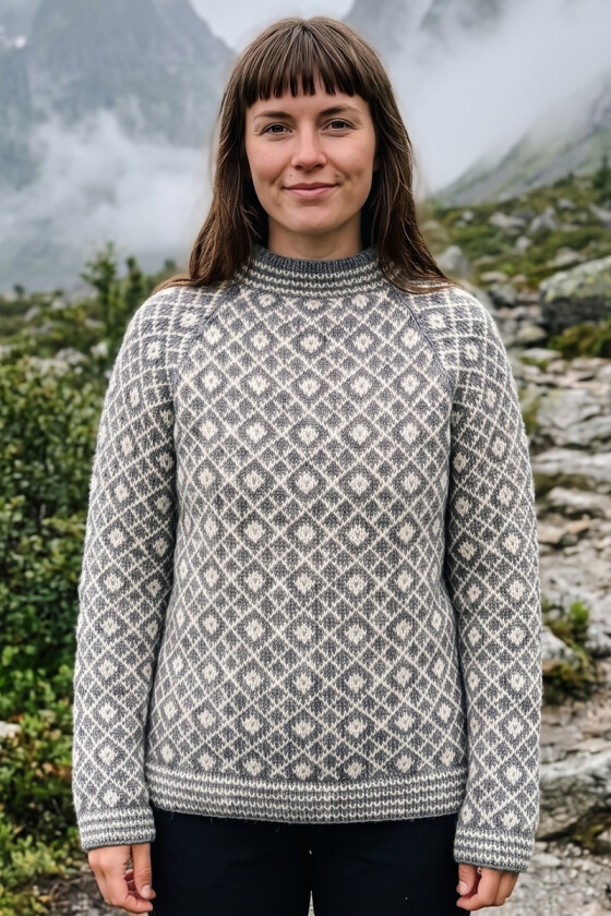 Grå og hvit fjellris genser i alpakka - DLG 26-026-613600