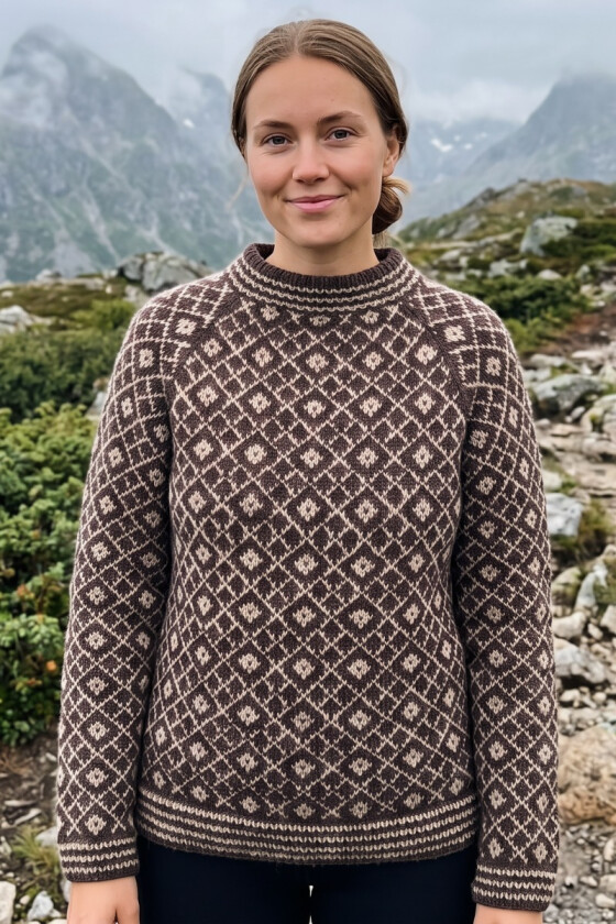 Brun og beige fjellris genser i alpakka - DLG 26-026-608607