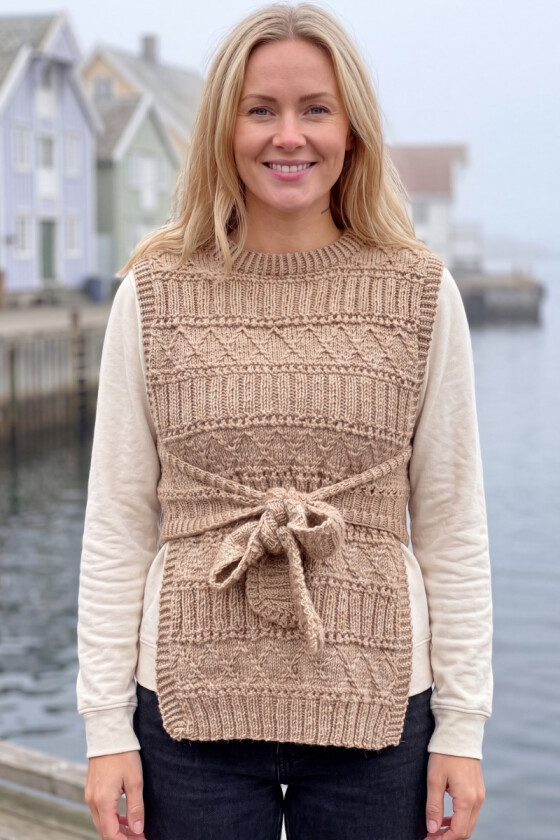 Beige Strukturlykke vest med knyting - DLG 25-033U-607