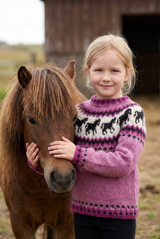 Rosa hestegenser til barn - Strikkia 2023-027-561566