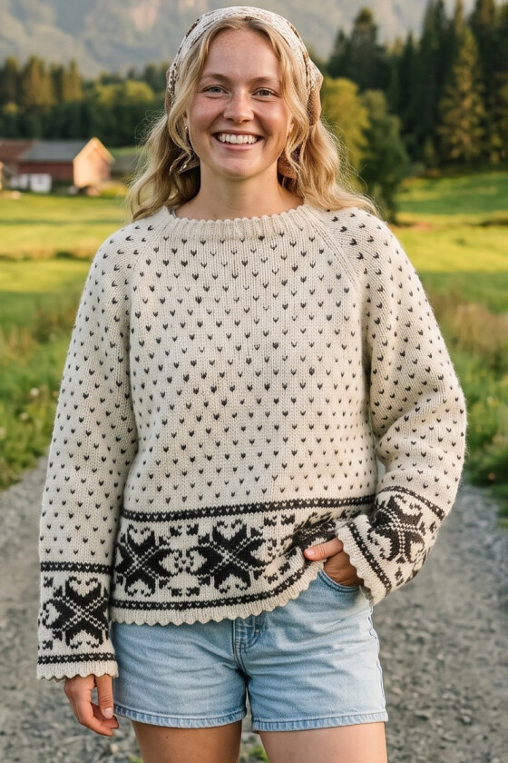 Stugudal nostalgi genser natur/brun - Strikkia 2026-024-302308