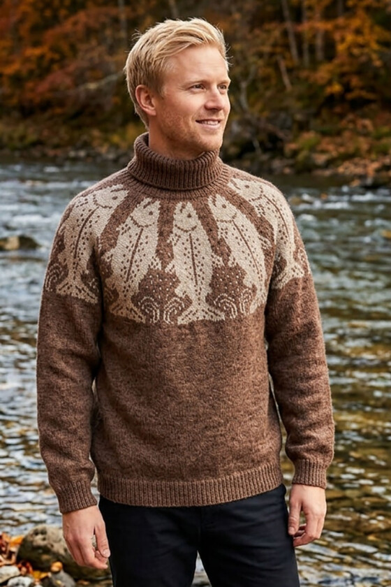 Brun laksefiskergenser med beige mønster - DLG 25-037U-608607