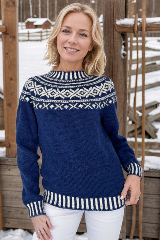 Marineblå Troldhaugen genser i alpakka/merino garn - DLG 23-001-AS526