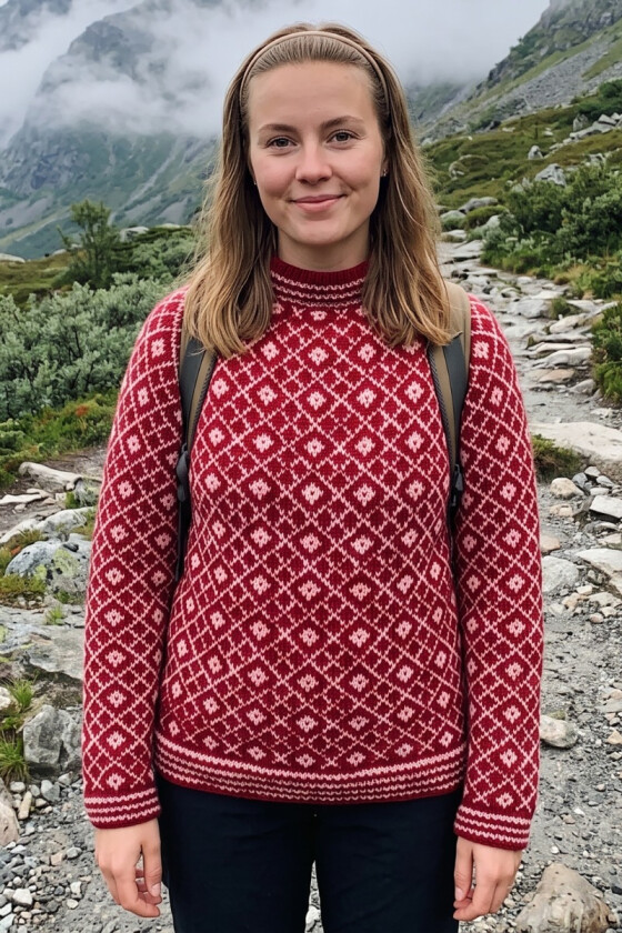 Rød fjellris genser i alpakka - DLG 26-026-650661
