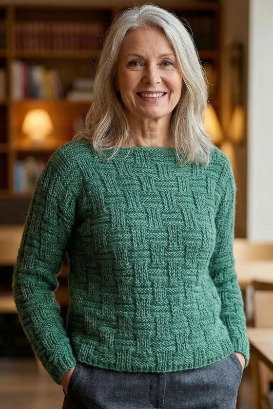 Grønn gridline sweater - Strikkia 2025-031B