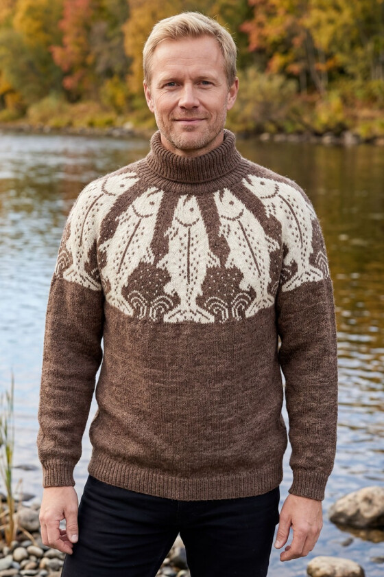 Brun Laksefiske genser med naturhvitt mønster - DLG 25-037U-608602