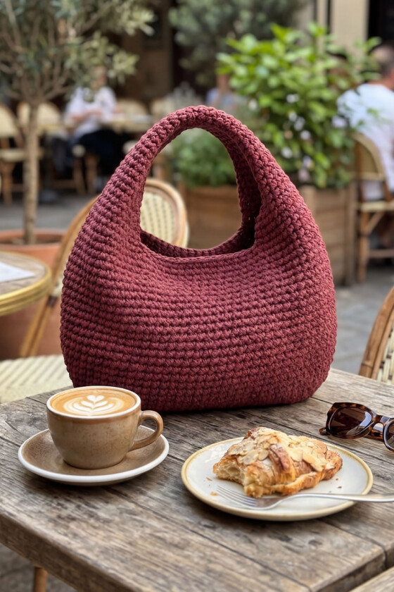 Burgunder heklet Carla loop bag - Strikkia 2026-010VGV-459