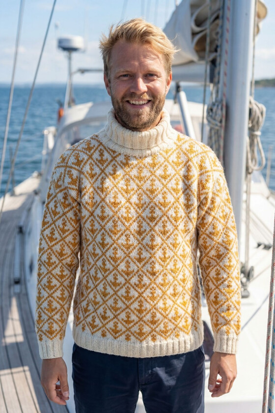 Skjærgård genser til båtfolk med oker mønster - Strikkia-2026-001GGCS-67006803