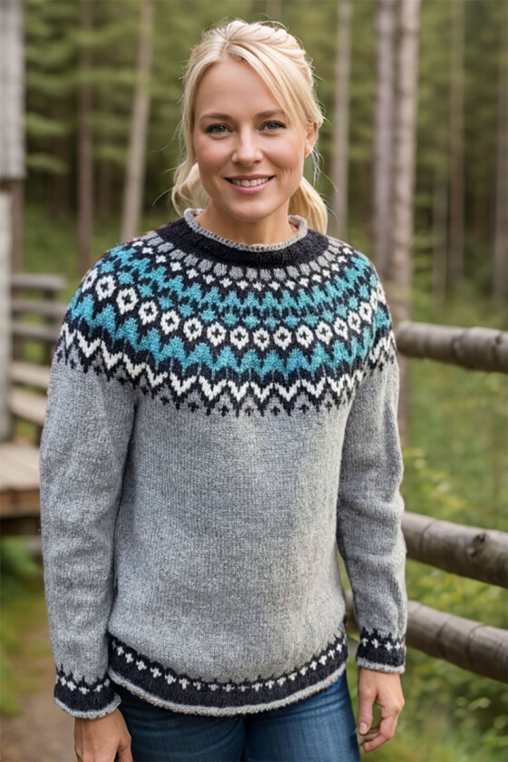 Grå riddarigenser med turkis mønster - LL0130