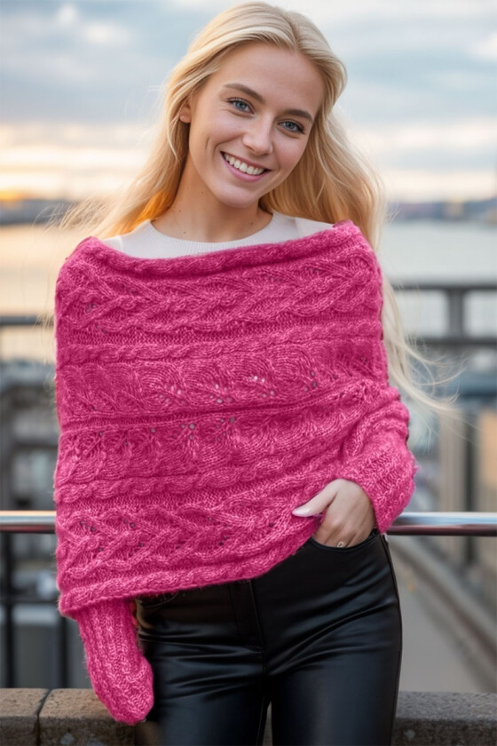 Cerise Leafy sweater scarf - Strikkia 2024-052-362