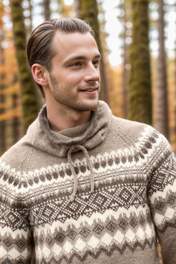 Beige Carl genser med brunt mønster - DLG 143-SU348534883400