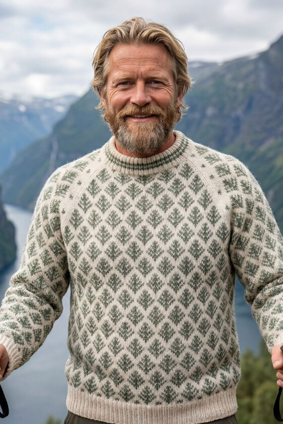 Naturhvit Grantregenser med mosegrønt mønster - DLG 23-023AS-502532-M