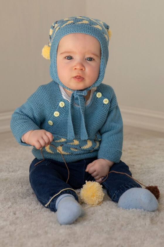 Banan strikket genser og lue til baby - Viking 2126-10
