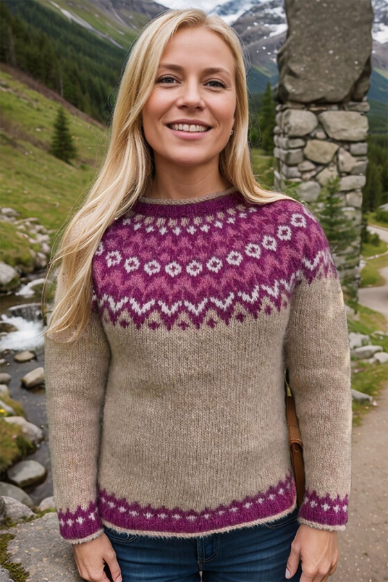 Lyst beige riddari med rosa og fuchsia mønster - LL0126