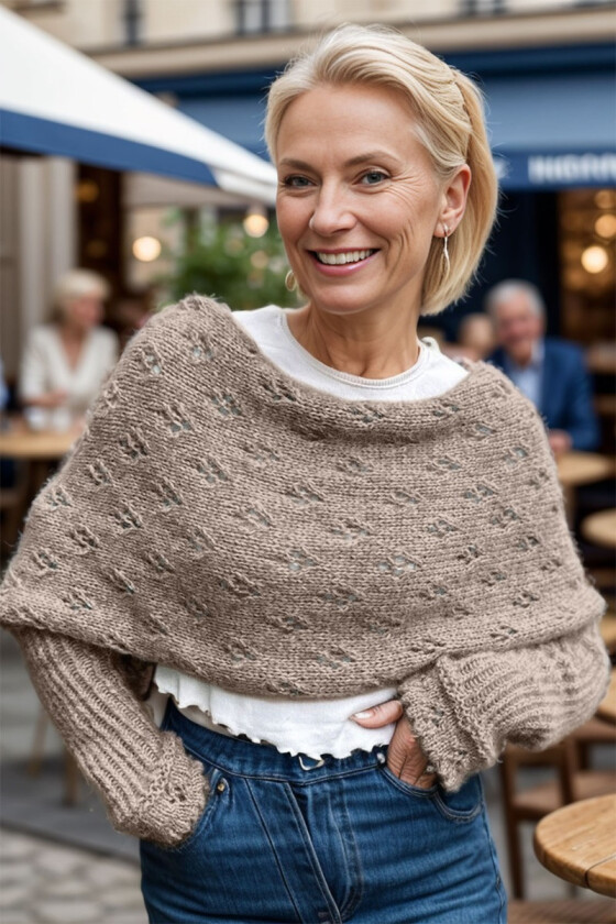 Beige Eyelet sweaterscarf - Strikkia 2024-035-307