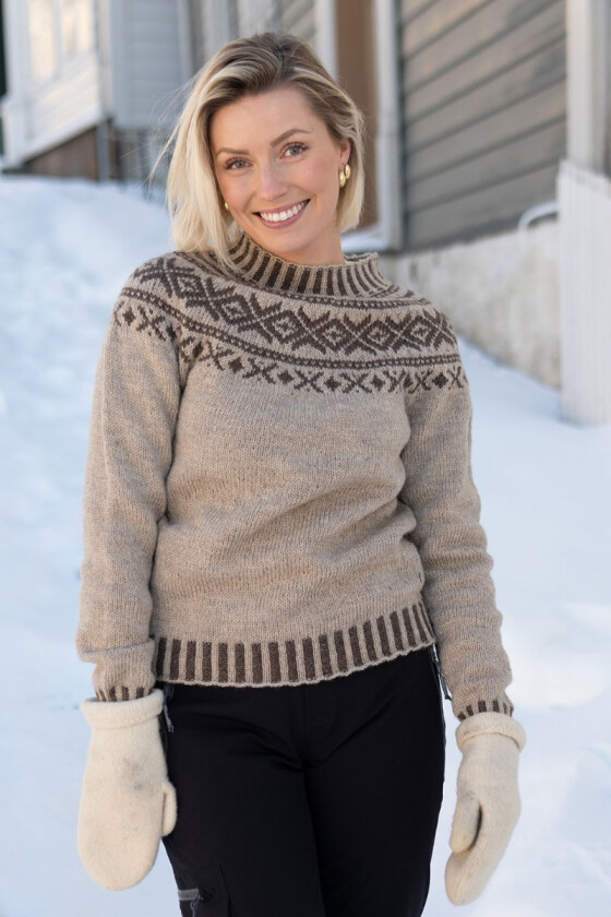 Beige Troldhaugen genser med brunt mønster - DLG 23-001-SU34853488