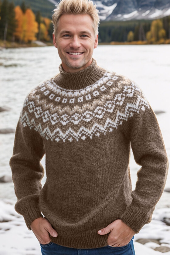 Brun Stølengenser med beige mønster - Viking 2101-1-908900907