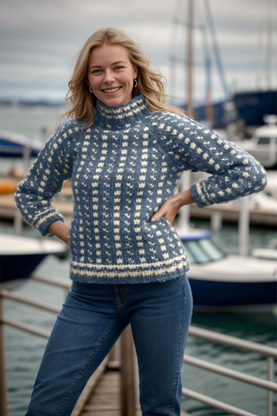 Jeansblå Strokkur chunky islender med raglan - DLG-21-011-927902