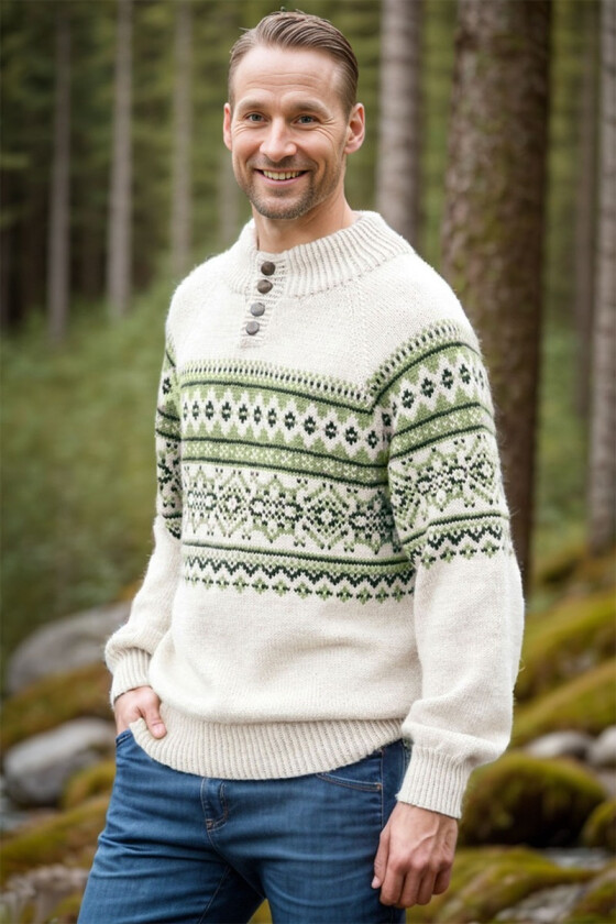 Filip genseren i naturhvit med grønt mønster - DLG 142-SU340034623489