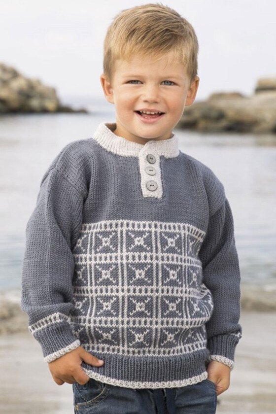 Eliott strikkegenser med knapper i halsen til gutt - Viking 1615-01