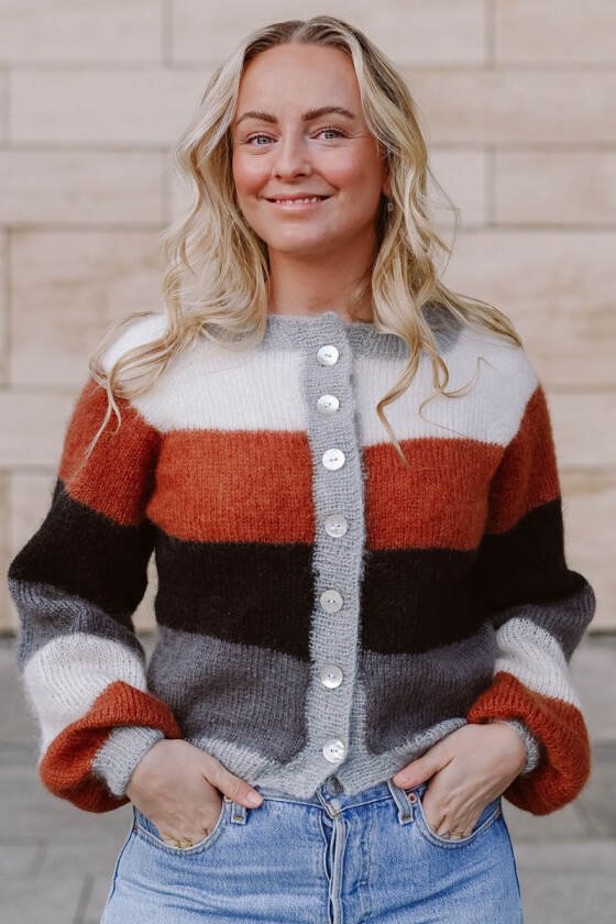Sorbet cardigan med brune og grå striper - Mille Fryd MF0002M