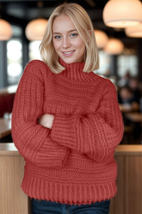 Big and cozy brioche sweater i lys burgunder - Strikkia 2024-037-355
