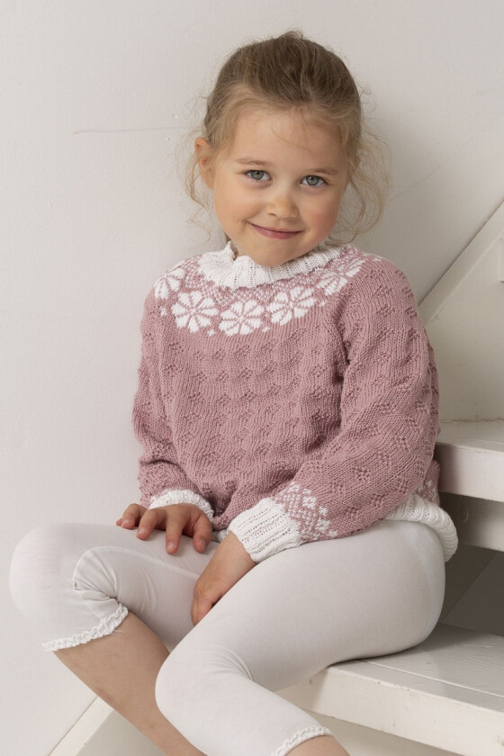 Rosa Lydia strikkegenser til jente - Viking 2015-04b