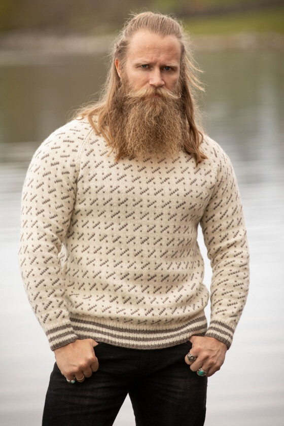 Mode naturfarget islender med grått-mønster - Viking 2127-8C