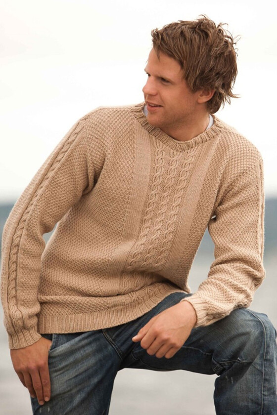 Beige strikkegenser til herre med fletter - Viking 1106-05