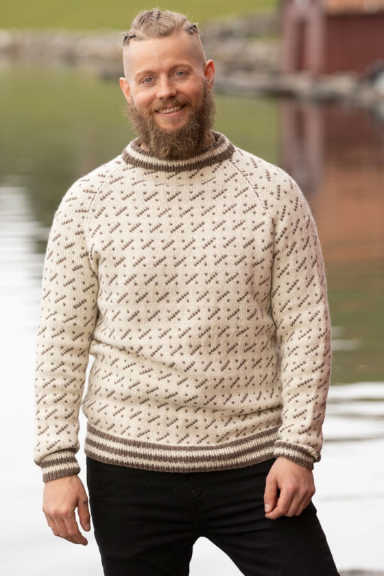 Mode naturhvit islender med brunt mønster - Viking 2127-8B