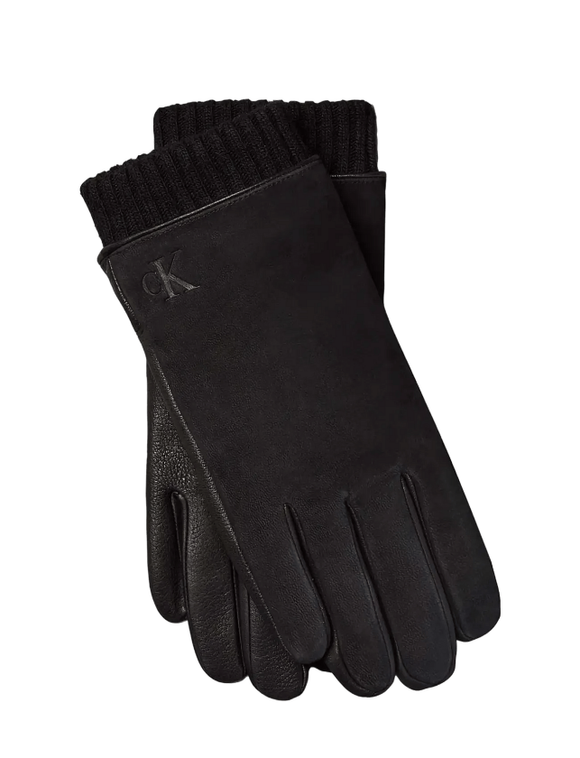 Mix Media Cuffed Leather Gloves - BLACK - M/L
