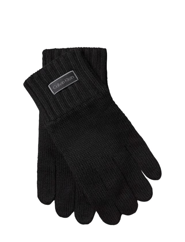 Patch Knitted Gloves - BLACK - One Size