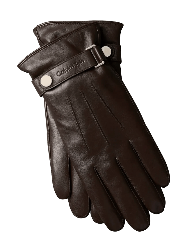 Logo Strap Smooth Leather Gloves - BLACK COFFEE - M/L