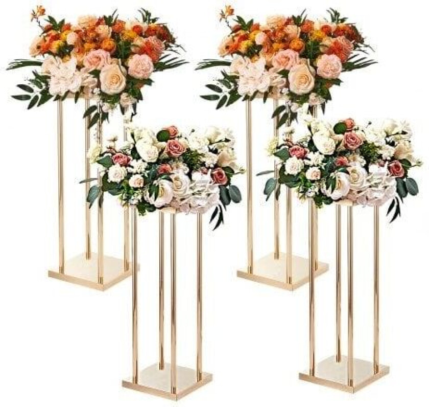 4 STK Gull metallsøyle bryllup blomsterstativ, 31,5 tommer/80 cm høy med metalllaminat, vase geometrisk midtpunkt stativer, sylindrisk blomsterdispla
