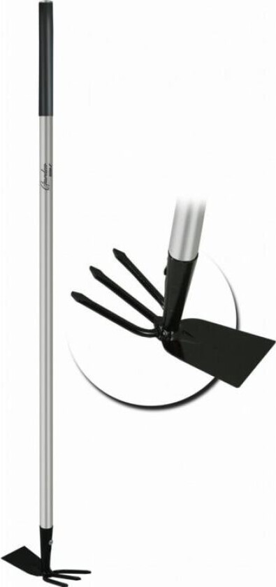 Rett hakke med gafler, metallhåndtak, lengde 114 cm