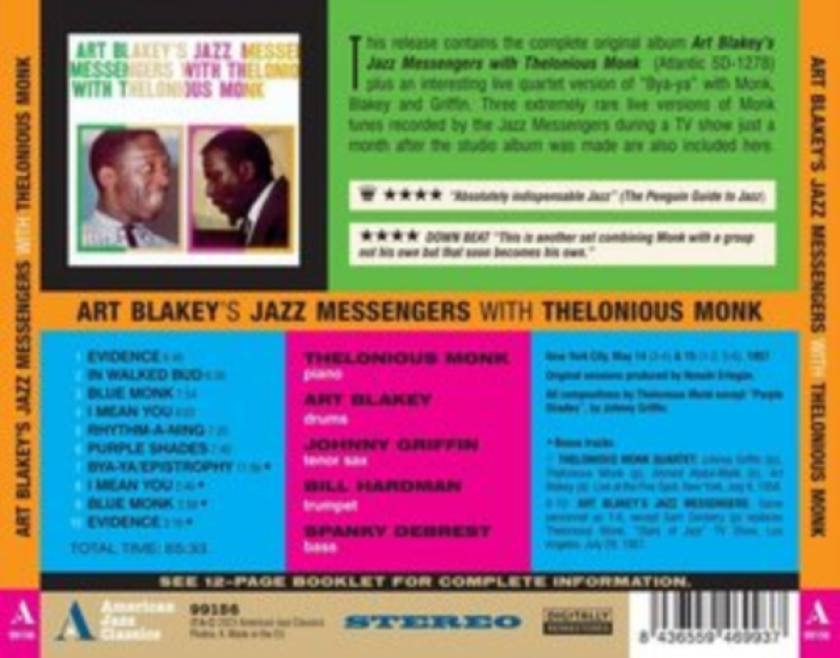 Art Blakey & Thelonious Monk Art Blakey's Jazz Messengers With Thelonious Monk CD