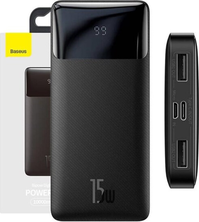 Bipow 10000mAh 15W - Black Nødlader