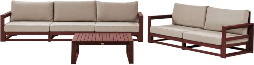 Loungesett Mahogny Taupe Akasietre 5-seter 2 sofaer med sofabord Moderne Utendørs Utemøbler