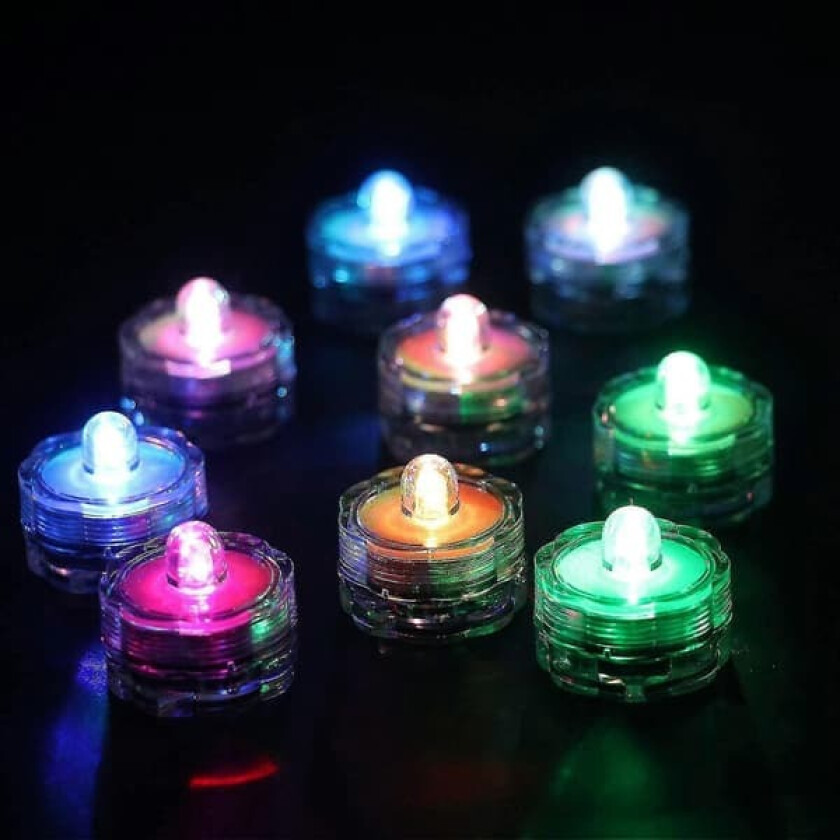 Senkbare LED-telys, vanntette fargeskiftende lys, batterier inkludert (12 stk)