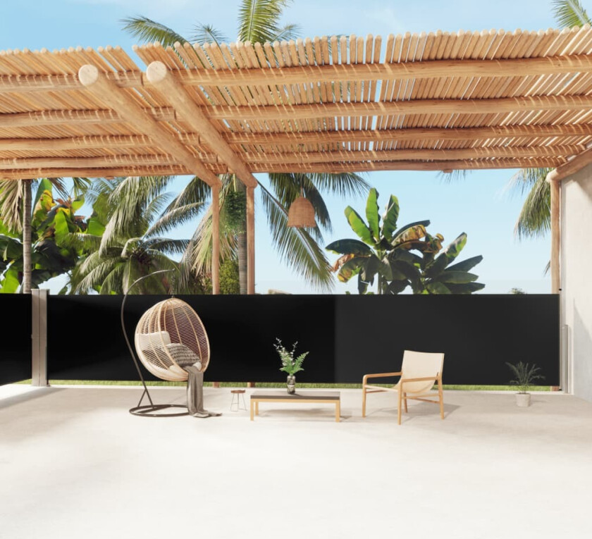 Uttrekkbar sidemarkise svart 140x1200 cm