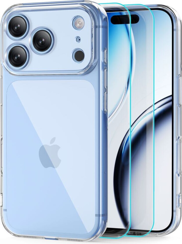 FlexAir-etui + Glass Fit+ – 2-pak herdet glass til iPhone 18/17 Pro – gjennomsiktig