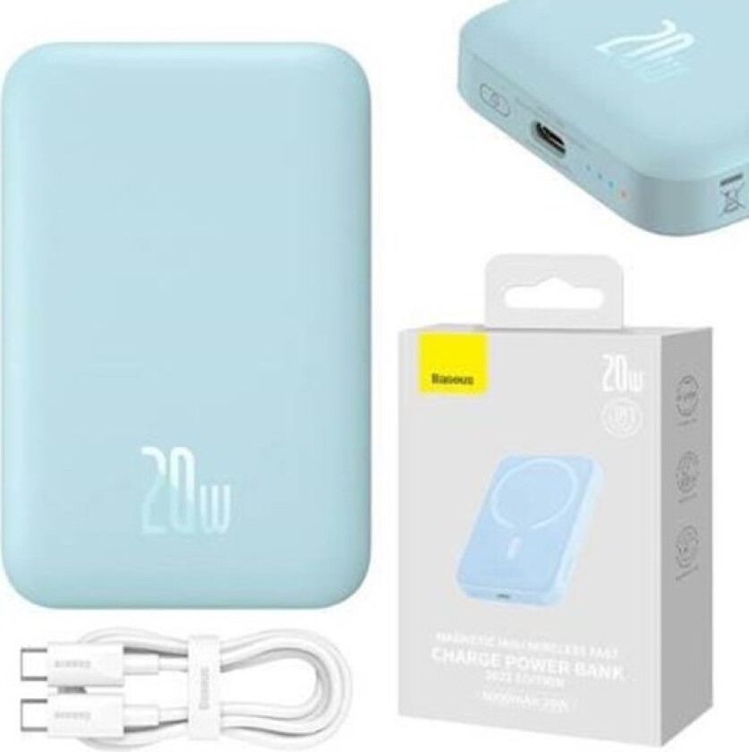 Powerbank Magnetic Mini 6000mAh 20W MagSafe Nødlader - Blue - 6000 mAh